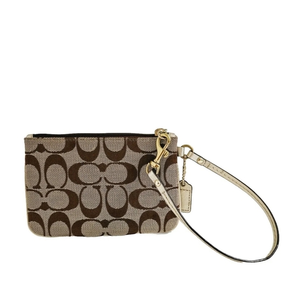 Coach Signature Mini Brown Gold Wristlet Wallet - Picture 10 of 15